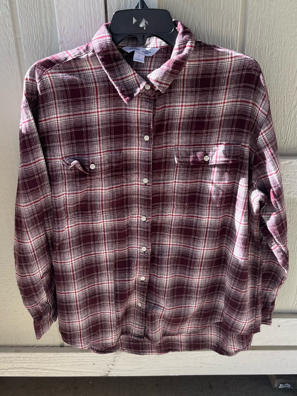 Old Navy Maroon and White Plaid Button-Down Shirt